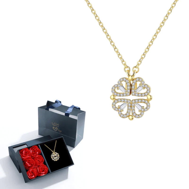 Heart Clover Necklace + Rose Box