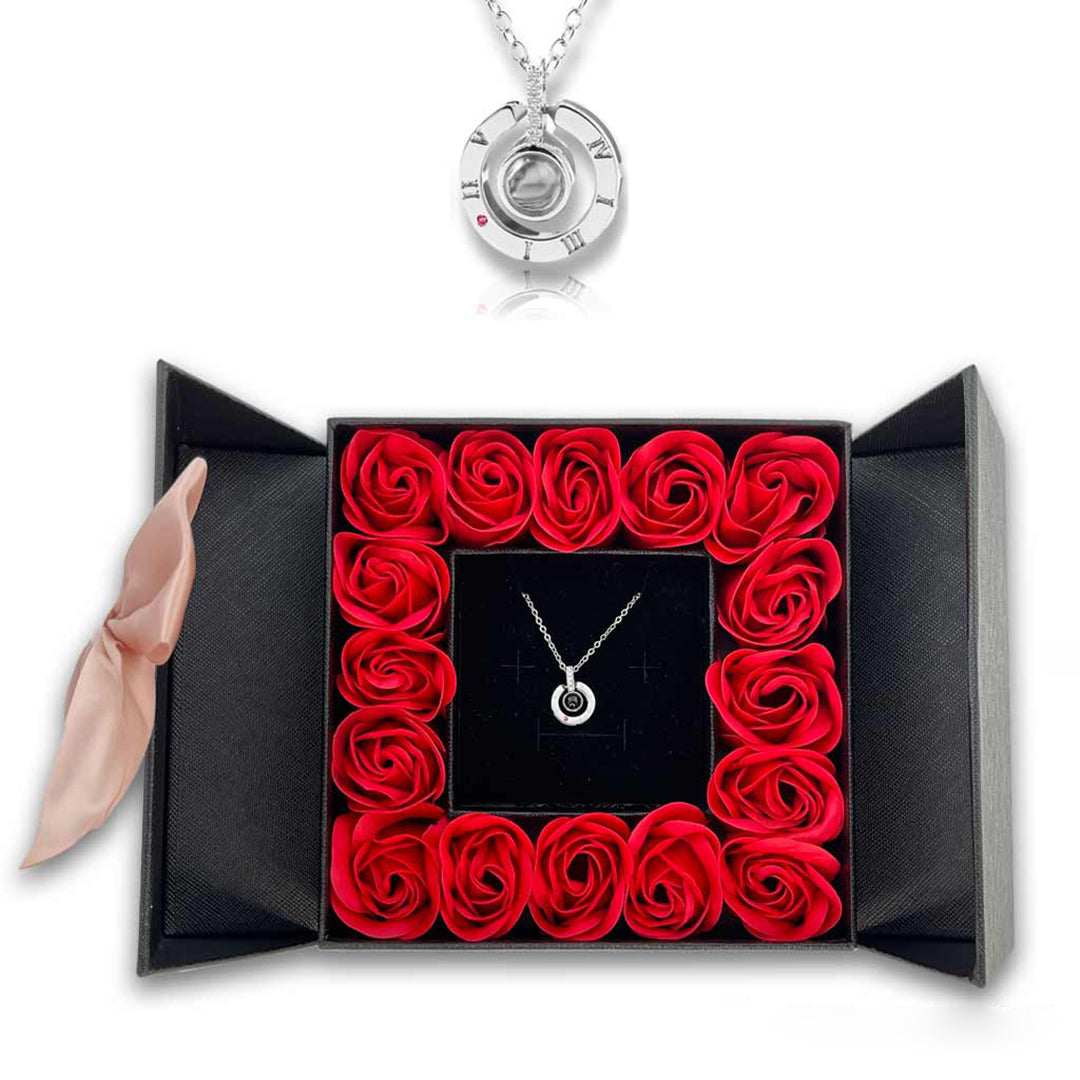 I Love You Necklace in 100 Languages + Gift Box – 925 Silver