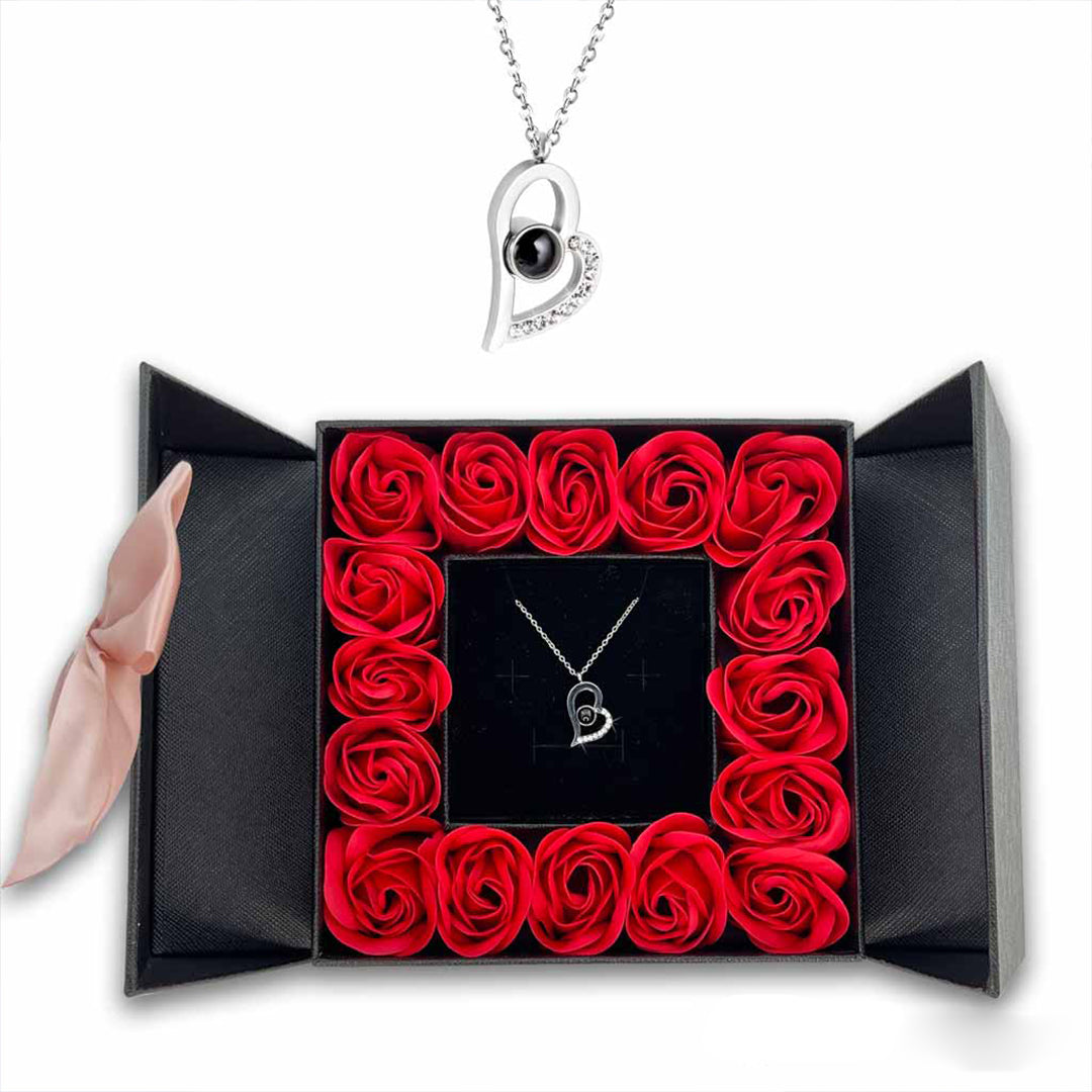 I Love You Necklace in 100 Languages + Gift Box – 925 Silver