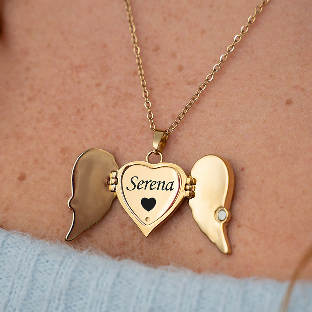 Personalized My Angel Necklace 925 Sterling Silver + Gift Box with 6 Roses