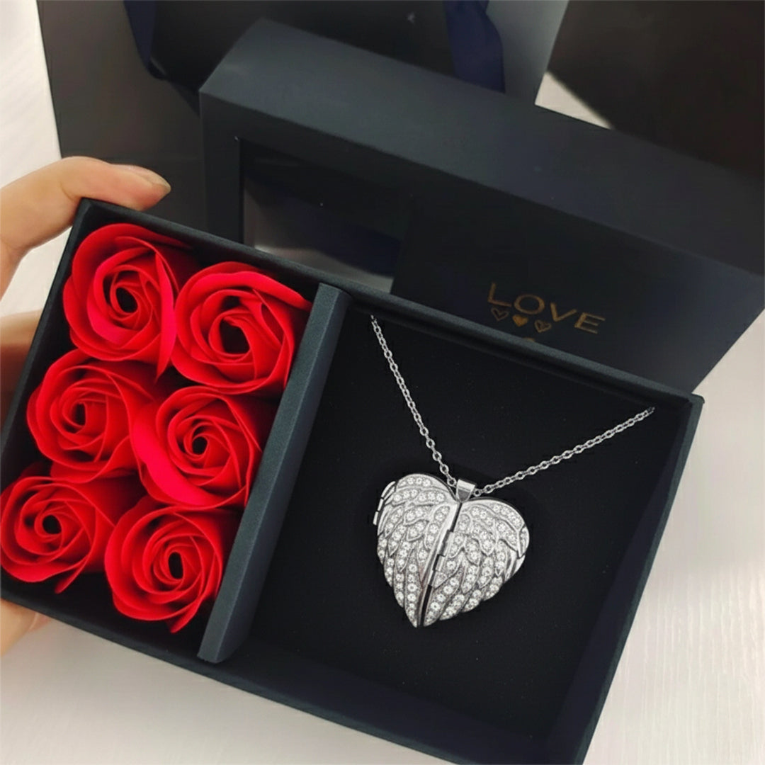 Personalized My Angel Necklace 925 Sterling Silver + Gift Box with 6 Roses