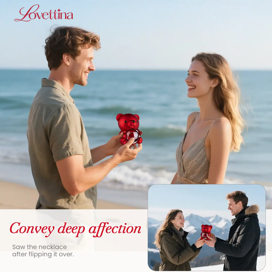 Heart Ring & Necklace Set – With Real Rose Bear Giftbox