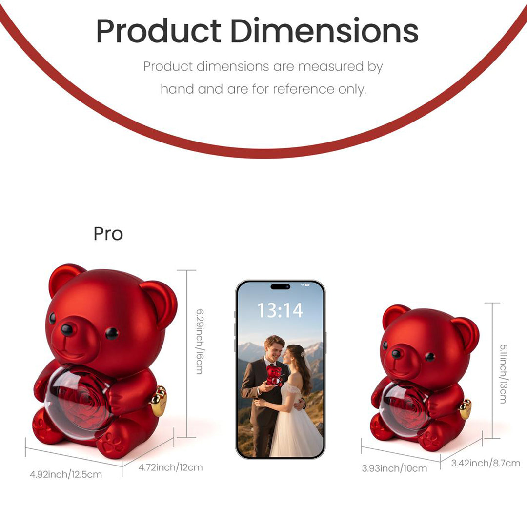 Heart Ring & Necklace Set – With Real Rose Bear Giftbox