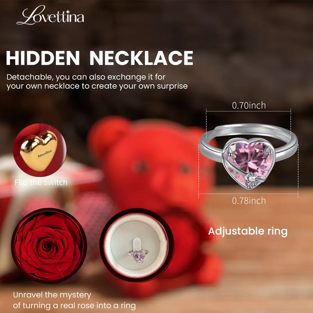 Heart Ring & Necklace Set – With Real Rose Bear Giftbox